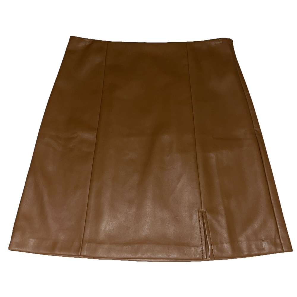 Loft size 4 Brown Soft faux leather knee length skirt with slit Light Weight